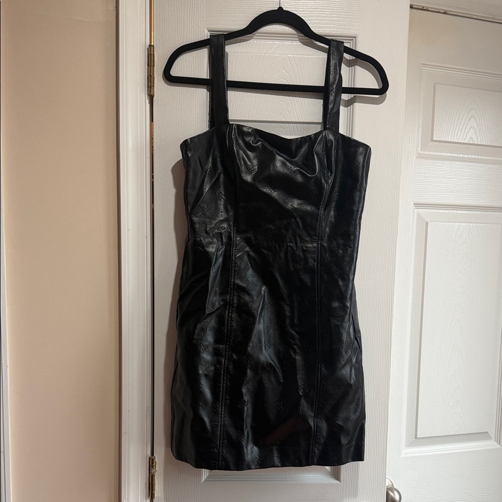 Black Faux Leather Mini Dress with Wide Straps